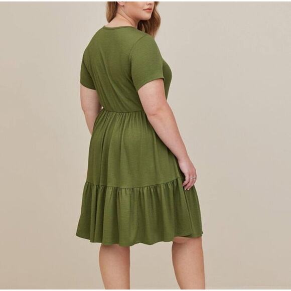 Torrid Mini Rib Knit Babydoll Skater Dress Olive Army Green Size 3 - Picture 2 of 12
